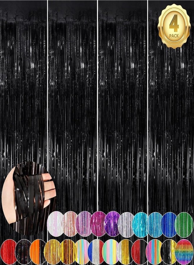 بروبسيكل ستائر خلفية من رقائق معدنية سوداء لامعة من بروبسكل، مقاس 4 أقدام × 6 أقدام - (عبوة من 4 قطع) ستائر سوداء لامعة لتزيين أعياد الميلاد، وحفلات توديع العزوبية، وحفلات استقبال المولود، والذكرى السنوية، وجلسات التصوير، وخلفيات الحفلات - Image 1